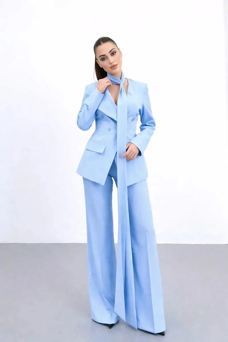 Halter-Tie Premium Wrap Blazer Set — Ice Blue