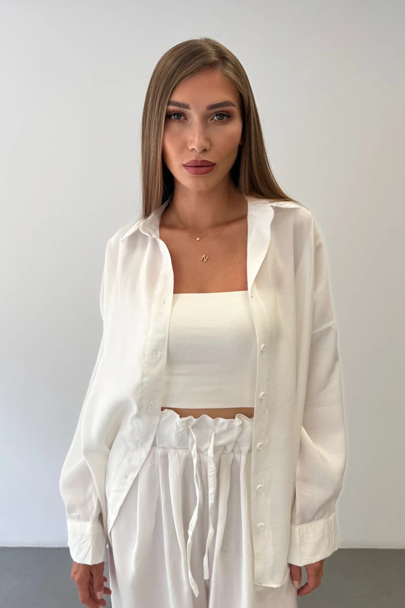 Modal Shirt & Wide-Leg Trouser Set — White