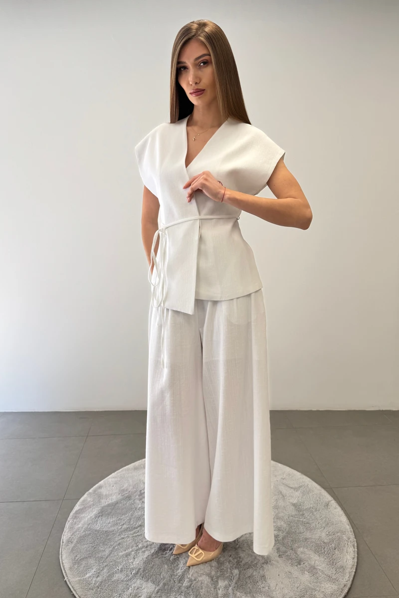 Lace-Up Cotton Vest & Trouser Set — White